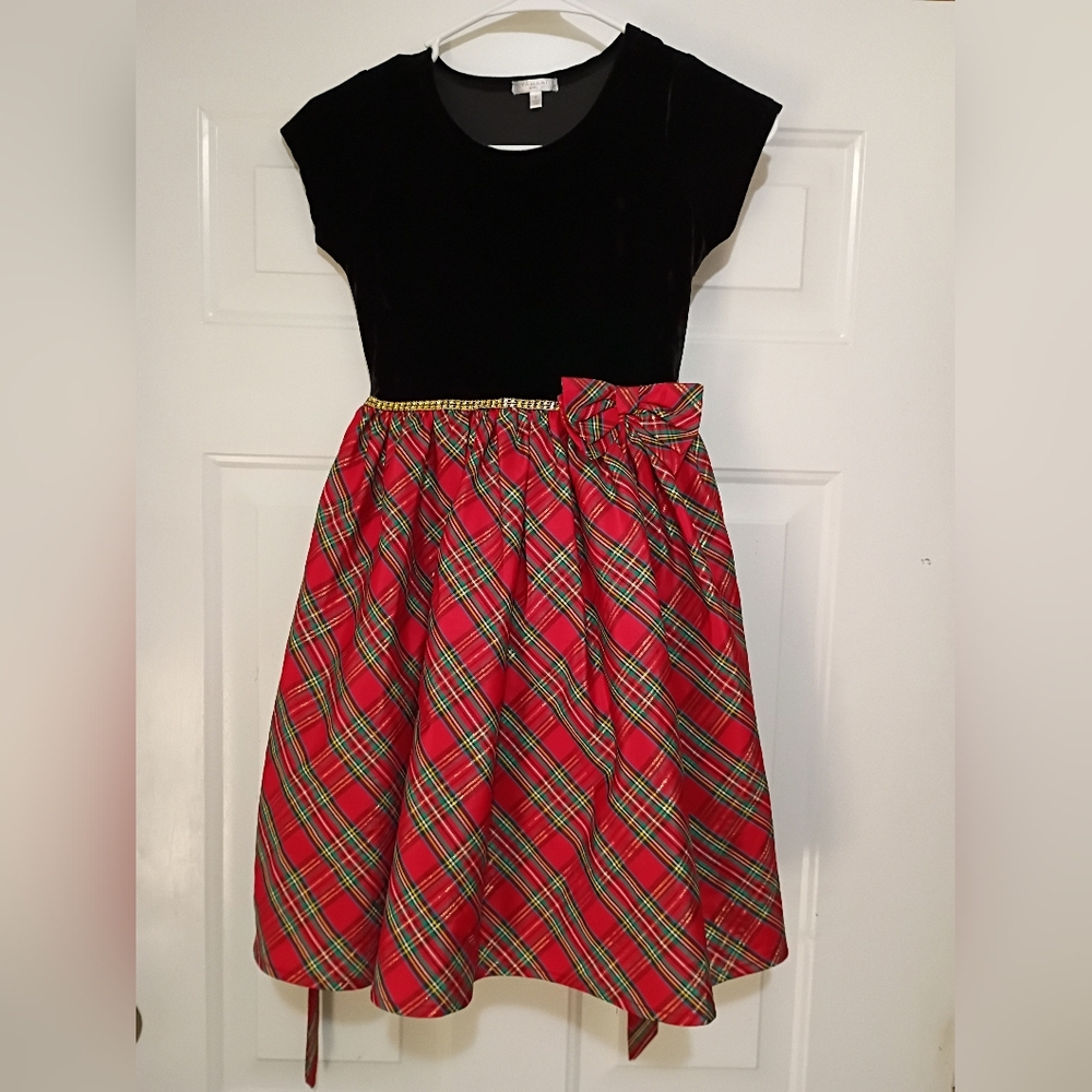 Tahari Black and Red Plaid Kids Formal Dress